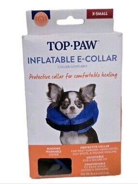 TOP PAW Inflatable Dog E-Collar size XS Protective Post Surgery Healing Blue